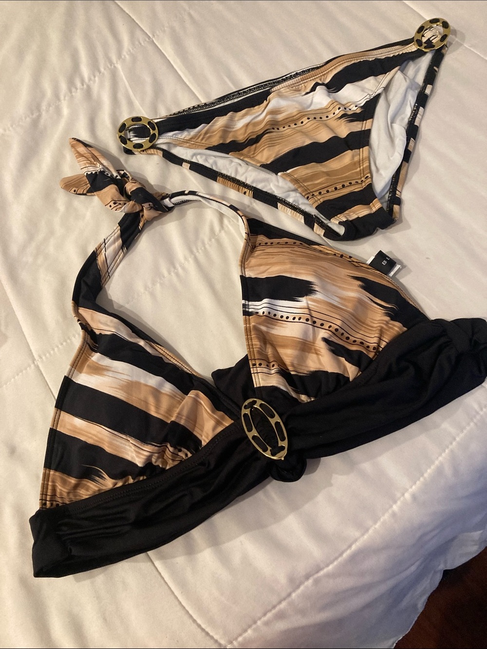 La Blanca Black and Tan Striped Girls' One-Piece Swimsuit. Size 8